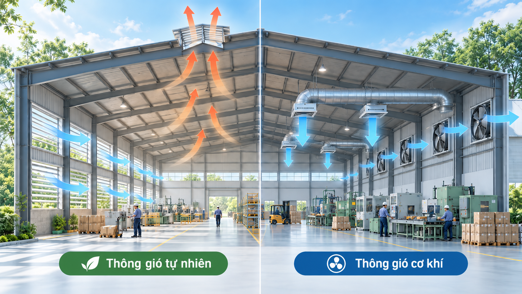 so sánh thông gió nhà xưởng